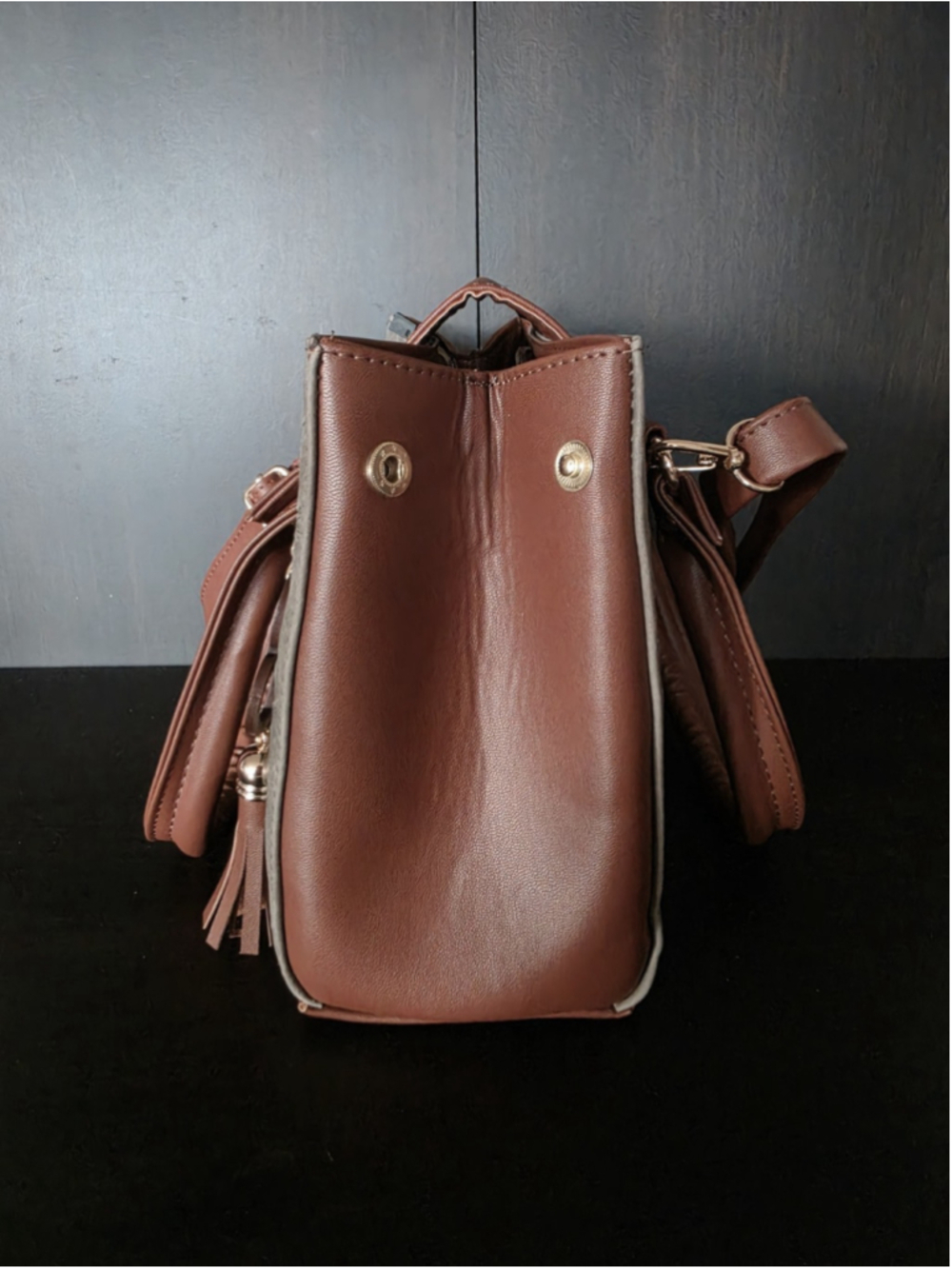 Gray Moss Green Tasseled Floral Embossed Tooled Artisan LEATHER Crossbody Purse - Picture 6 of 16